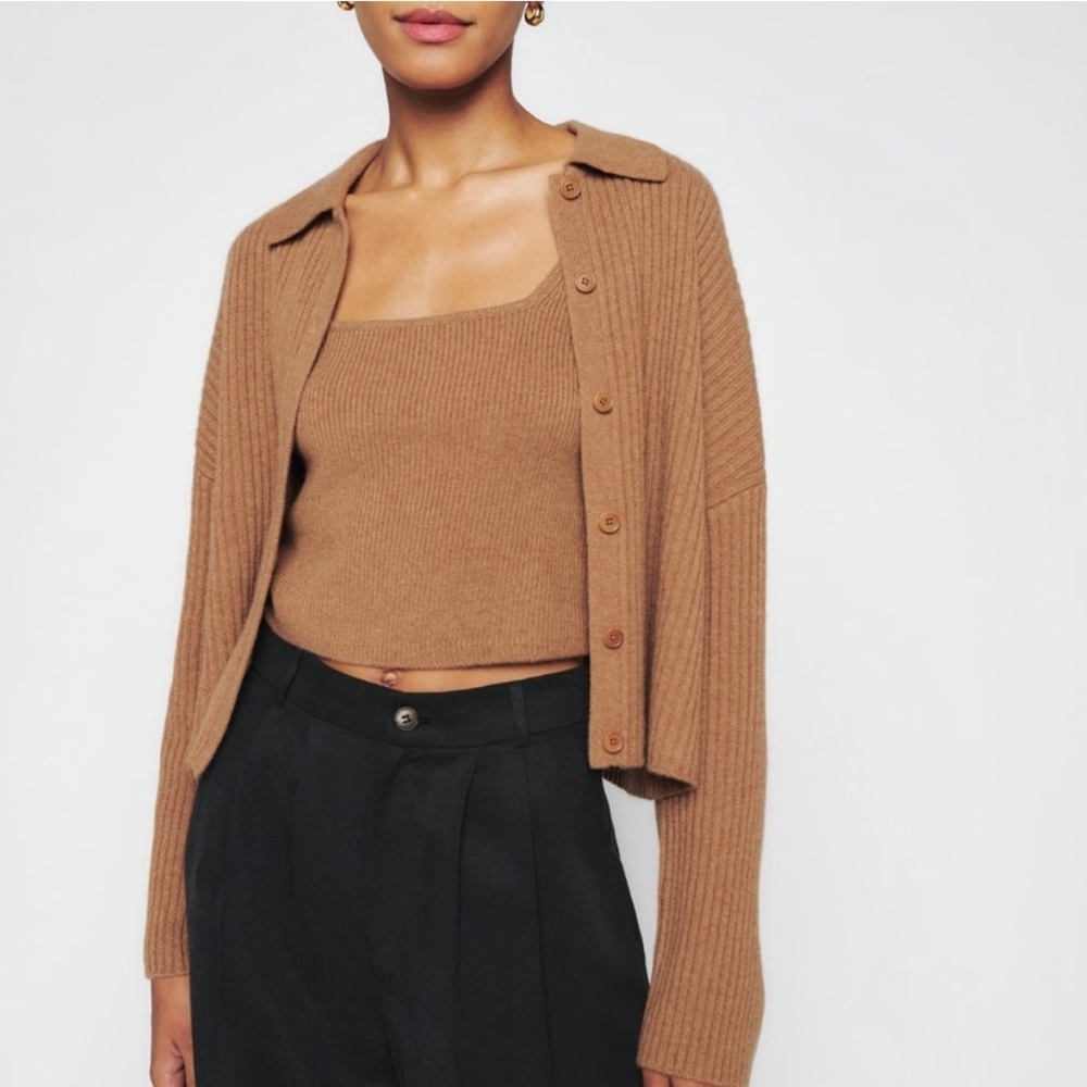 Reformation Cashmere Cardigan and Tank Set, Frida Brown
